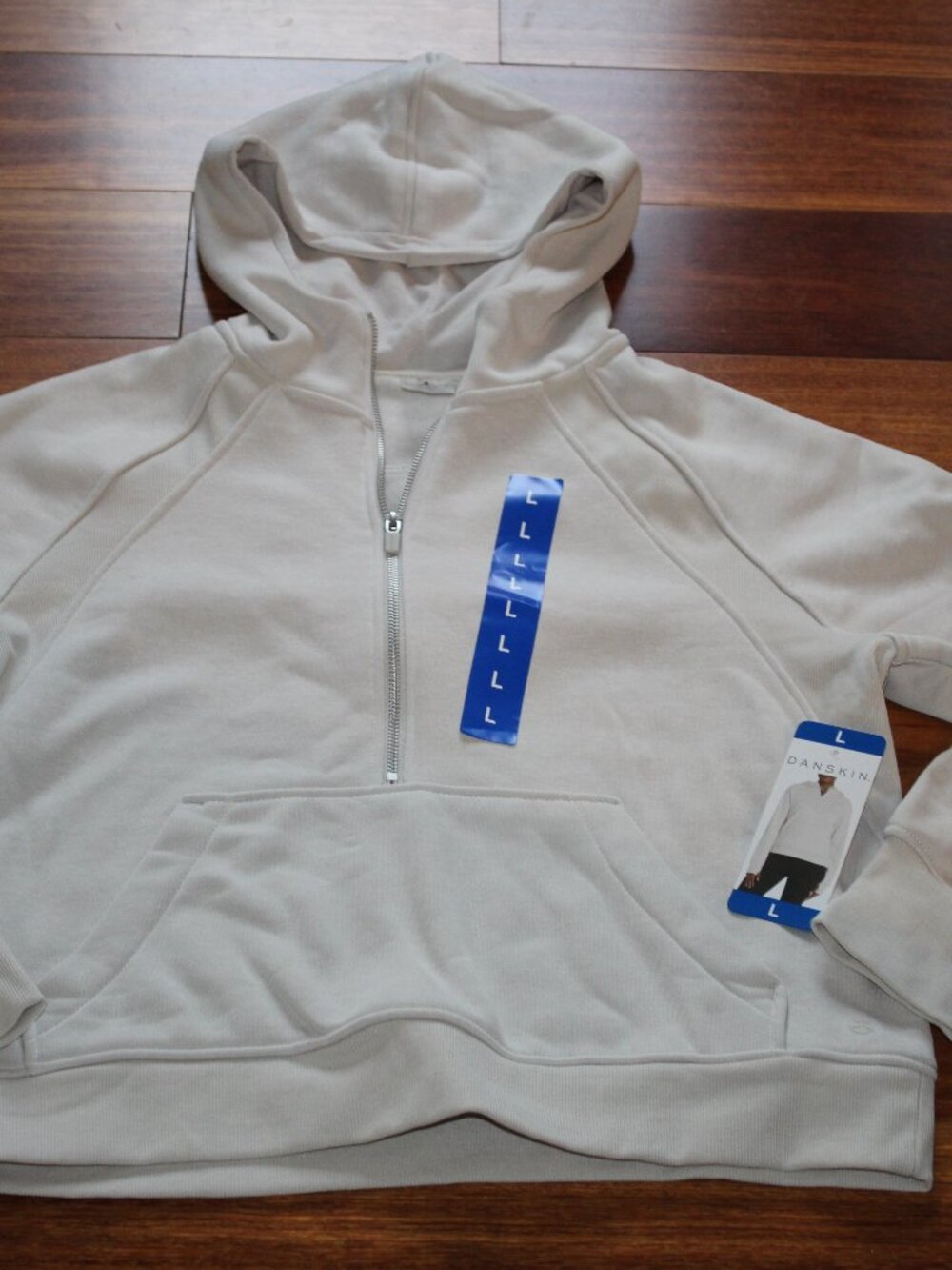 Danskin Mixed Rib Cozy Half Zip Pullover Sweatshirt Hoodie NWT Moonbeam Sz Lrg